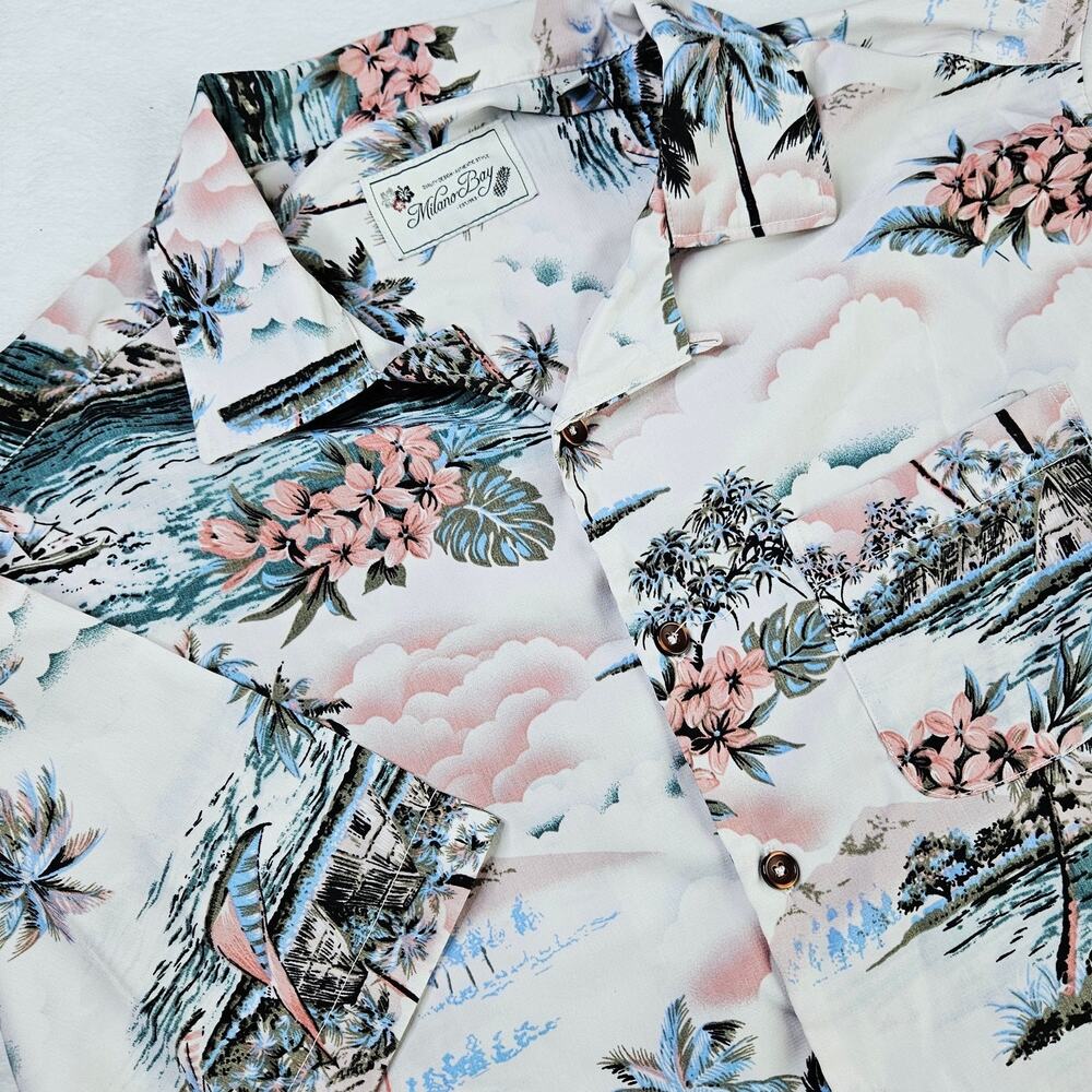 Milano Bay Mens Small Hawaiian Button UP Shirt Tropical Vacation Resort Beach - Picture 2 of 14